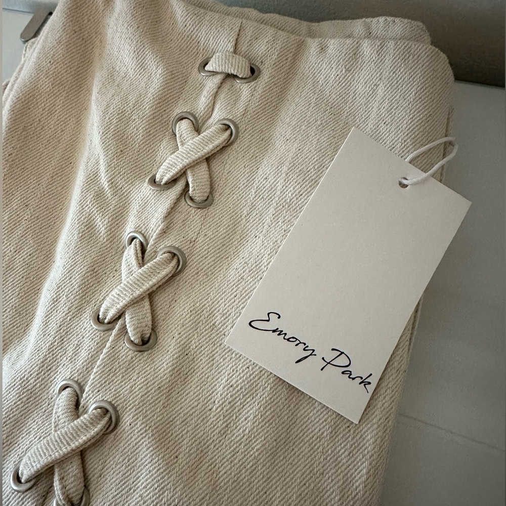 Cross stitch high waist pants in bone color